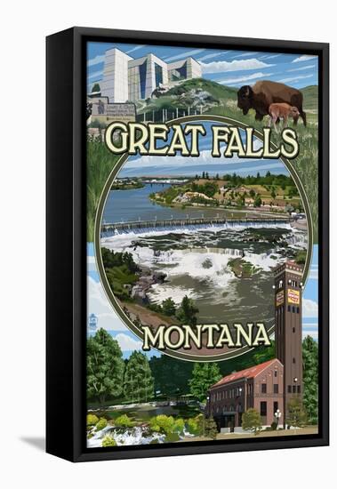 Great Falls, Montana - Montage-Lantern Press-Framed Stretched Canvas