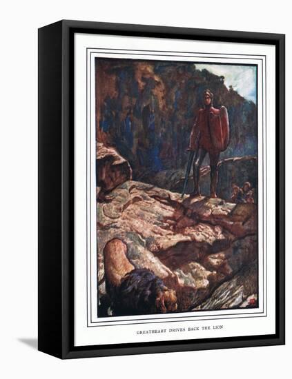 Great-Heart Drives Back the Lion-John Byam Liston Shaw-Framed Stretched Canvas
