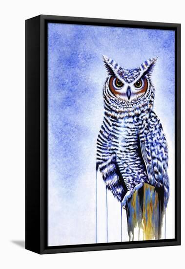 Great Horned Owl in Blue-Michelle Faber-Framed Stretched Canvas