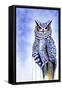 Great Horned Owl in Blue-Michelle Faber-Framed Stretched Canvas