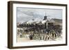 Great Railroad Strike Workers Blockade the Locomotive Engines at Martinsburg, West Virginia, 1877-null-Framed Giclee Print