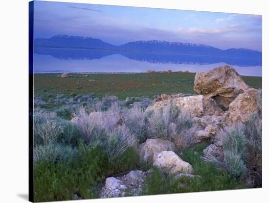 Great Salt Lake and the Wasatch Range, from Antelope Island State Park, Utah, USA-Jerry & Marcy Monkman-Stretched Canvas