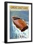 Great Salt Lake, Utah - Chris Craft Boat-Lantern Press-Framed Art Print