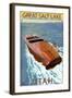 Great Salt Lake, Utah - Chris Craft Boat-Lantern Press-Framed Art Print