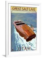 Great Salt Lake, Utah - Chris Craft Boat-Lantern Press-Framed Art Print