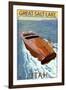 Great Salt Lake, Utah - Chris Craft Boat-Lantern Press-Framed Art Print