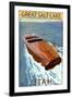 Great Salt Lake, Utah - Chris Craft Boat-Lantern Press-Framed Art Print