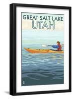 Great Salt Lake, Utah - Kayak Scene-Lantern Press-Framed Art Print