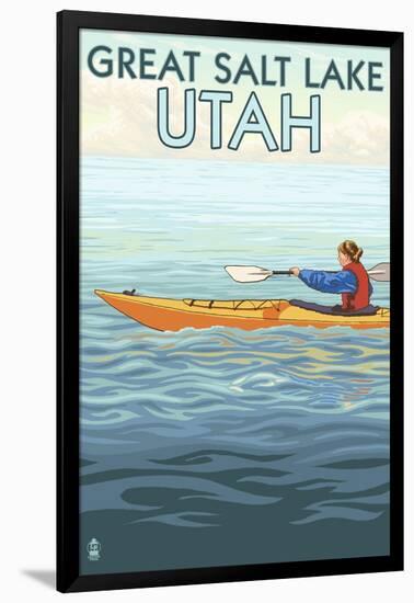 Great Salt Lake, Utah - Kayak Scene-Lantern Press-Framed Art Print