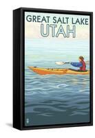 Great Salt Lake, Utah - Kayak Scene-Lantern Press-Framed Stretched Canvas