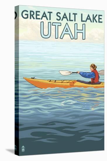 Great Salt Lake, Utah - Kayak Scene-Lantern Press-Stretched Canvas