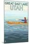 Great Salt Lake, Utah - Kayak Scene-Lantern Press-Mounted Art Print