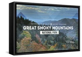 Great Smoky Mountains - Day - Rubber Stamp-Lantern Press-Framed Stretched Canvas