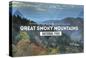 Great Smoky Mountains - Day - Rubber Stamp-Lantern Press-Stretched Canvas