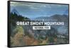 Great Smoky Mountains - Day - Rubber Stamp-Lantern Press-Framed Stretched Canvas