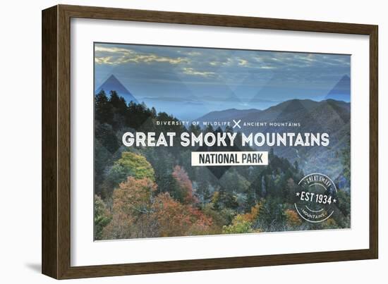Great Smoky Mountains - Day - Rubber Stamp-Lantern Press-Framed Art Print