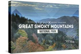 Great Smoky Mountains - Day - Rubber Stamp-Lantern Press-Stretched Canvas
