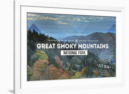 Great Smoky Mountains - Day - Rubber Stamp-Lantern Press-Framed Premium Giclee Print