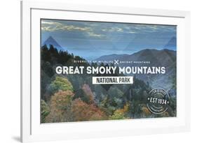 Great Smoky Mountains - Day - Rubber Stamp-Lantern Press-Framed Premium Giclee Print