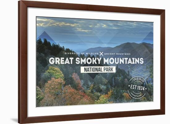 Great Smoky Mountains - Day - Rubber Stamp-Lantern Press-Framed Premium Giclee Print