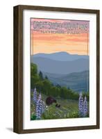 Great Smoky Mountains National Park - Bear and Spring Flowers-Lantern Press-Framed Art Print