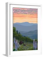 Great Smoky Mountains National Park - Bear and Spring Flowers-Lantern Press-Framed Art Print