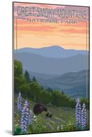 Great Smoky Mountains National Park - Bear and Spring Flowers-Lantern Press-Mounted Art Print
