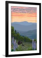 Great Smoky Mountains National Park - Bear and Spring Flowers-Lantern Press-Framed Art Print