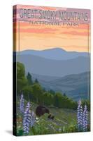 Great Smoky Mountains National Park - Bear and Spring Flowers-Lantern Press-Stretched Canvas