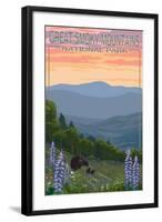 Great Smoky Mountains National Park - Bear and Spring Flowers-Lantern Press-Framed Art Print