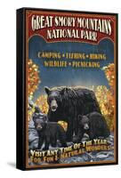 Great Smoky Mountains National Park - Black Bear-Lantern Press-Framed Stretched Canvas