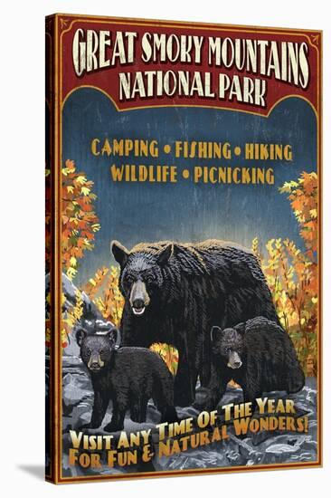 Great Smoky Mountains National Park - Black Bear-Lantern Press-Stretched Canvas