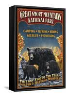 Great Smoky Mountains National Park - Black Bear-Lantern Press-Framed Stretched Canvas