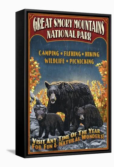 Great Smoky Mountains National Park - Black Bear-Lantern Press-Framed Stretched Canvas
