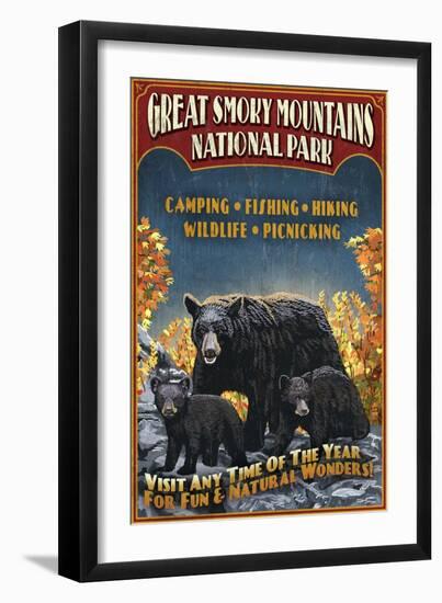 Great Smoky Mountains National Park - Black Bear-Lantern Press-Framed Art Print