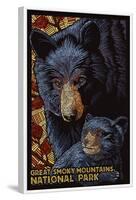 Great Smoky Mountains National Park - Black Bears - Mosaic-Lantern Press-Framed Art Print