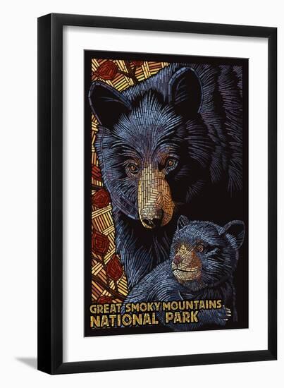 Great Smoky Mountains National Park - Black Bears - Mosaic-Lantern Press-Framed Art Print