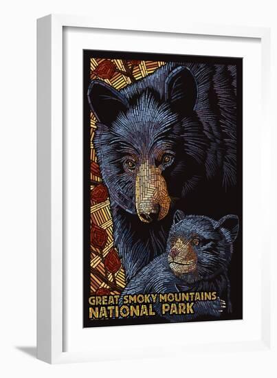 Great Smoky Mountains National Park - Black Bears - Mosaic-Lantern Press-Framed Art Print