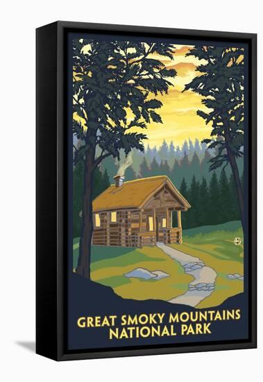 Great Smoky Mountains National Park, Tennessee - Cabin in the Woods-Lantern Press-Framed Stretched Canvas