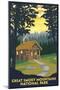 Great Smoky Mountains National Park, Tennessee - Cabin in the Woods-Lantern Press-Mounted Art Print