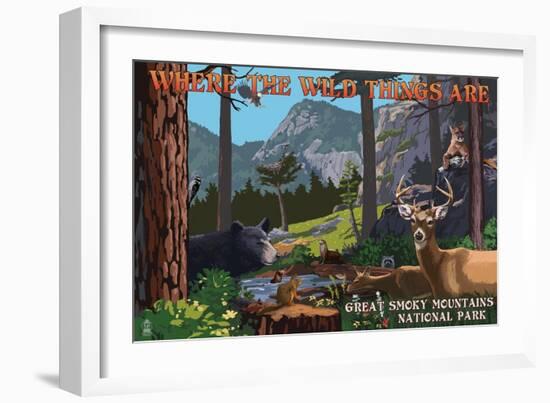 Great Smoky Mountains National Park - Where the Wild Things are - Utopia-Lantern Press-Framed Art Print