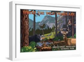 Great Smoky Mountains National Park - Where the Wild Things are - Utopia-Lantern Press-Framed Art Print