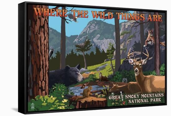 Great Smoky Mountains National Park - Where the Wild Things are - Utopia-Lantern Press-Framed Stretched Canvas