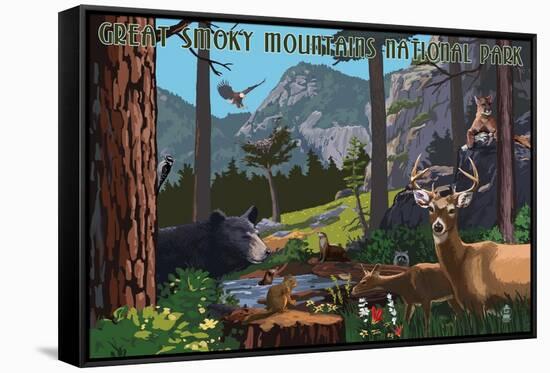 Great Smoky Mountains National Park - Wildlife Utopia-Lantern Press-Framed Stretched Canvas