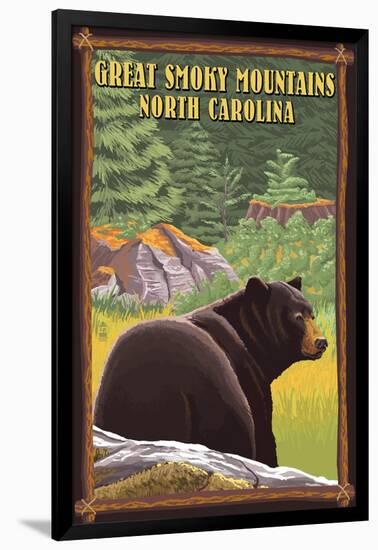 Great Smoky Mountains, North Carolina - Black Bear in Forest-Lantern Press-Framed Art Print