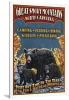 Great Smoky Mountains, North Carolina - Black Bears Vintage Sign-Lantern Press-Framed Art Print