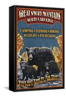 Great Smoky Mountains, North Carolina - Black Bears Vintage Sign-Lantern Press-Framed Stretched Canvas