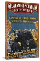 Great Smoky Mountains, North Carolina - Black Bears Vintage Sign-Lantern Press-Stretched Canvas