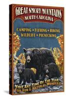 Great Smoky Mountains, North Carolina - Black Bears Vintage Sign-Lantern Press-Stretched Canvas