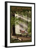 Great Smoky Mountains, North Carolina - Deer and Fawn-Lantern Press-Framed Art Print